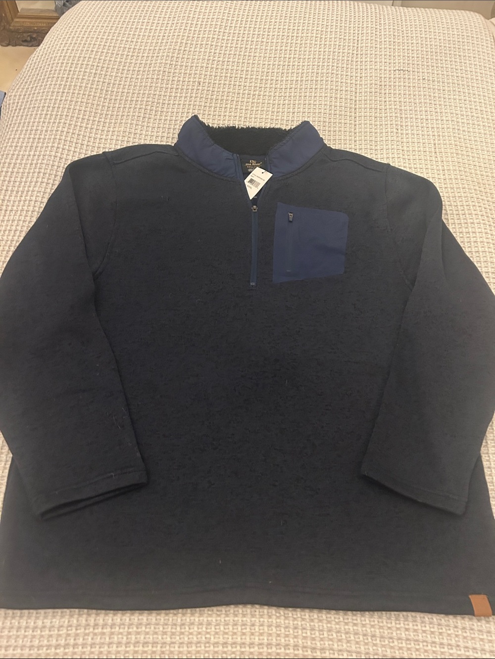 Men's Navy Sherpa Half-Zip Pullover with Contrast Chest Pocket